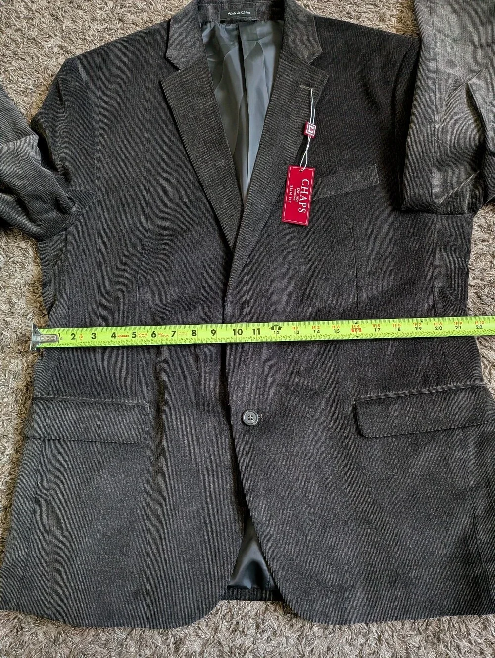NWT Chaps Slim Fit Grey Cotton Corduroy 2-Button Blazer Jacket Men's 46R